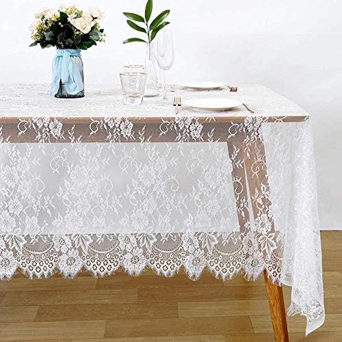 LuoluoHouse White Lace Tablecloth 6pcs Table Fabric 60x120 Inch for Rustic