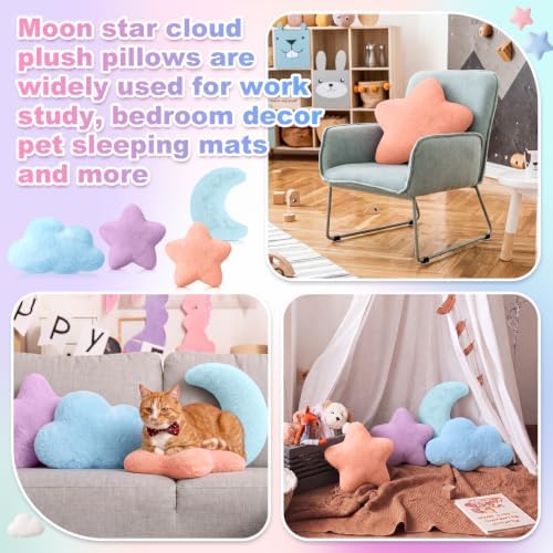 4 Pcs Plush Cloud Star Moon Throw Pillow Set, Mint, Blue, Purple, Pink