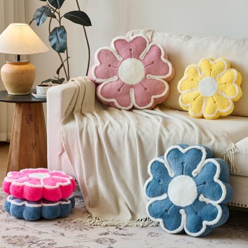 Flower Shaped Decorative Throw Pillow Cushion for Bed Couch, Cute Flower Plush Throw Pillows Home Decor Floor Pillow Seating Cushions (Hot Pink, 17.7 Inches)