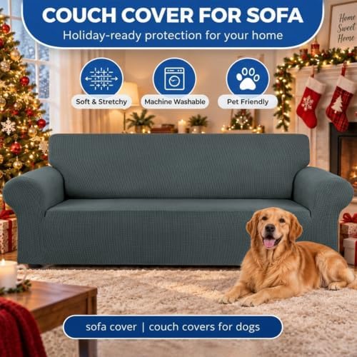 KEKUOU Stretch Oversized Couch Covers for Sofa Slipcover,Grey