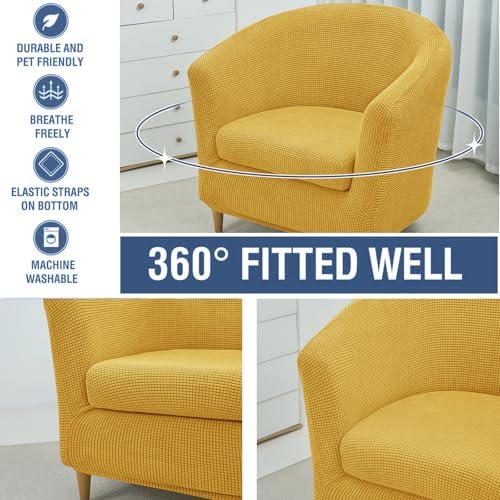 NILUOH Club Chair Slipcover 2-Piece Stretch Barrel Chair Covers Jacquard Tub Chair Slipcovers Soft Armchair Sofa Covers for Living Room