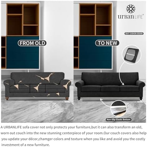 URBANLIFE 4-Piece Stretch Sofa Covers for 3 Cushion Couch, Black