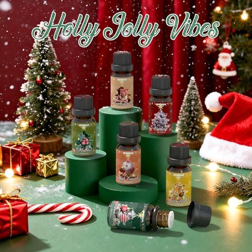 ARVIDSSON Christmas Fragrance Oil Set, Winter Essential Oils for Diffuser, Candle Making - Christmas Spirit, Gingerbread, Apple Cinnamon, Candy Cane, Mistletoe, Holiday Diffuser Oils Gift Set