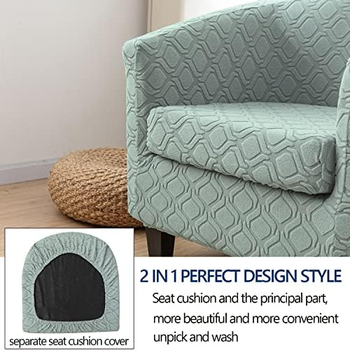 MIFXIN 2 Piece Stretch Jacquard Tub Chair Cover with Cushion Cover Soft Removable Club Chair Slipcovers Armchair Sofa Couch Furniture Protector for Living Room Counter Bar Cafe (Green)