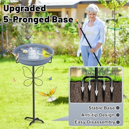Bird Bath for Outside, Garden Freestanding Birdbath & Birdfeeder with Removable Bowl, Bird Baths Feeder for Outdoors Garden Patio Yard Lawn Decor, 5-Pronged Base & Easy to Clean(Grey)