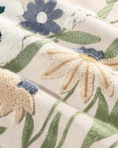 Embroidered Floral Lumbar Pillow Cover 20x12 Inch, Cottage Flower