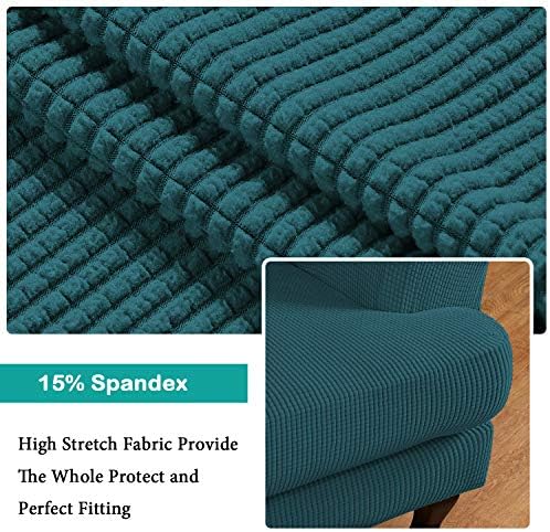Turquoize Wingback Chair Covers 2 Piece Wing Chair Slipcover Stretch Slipcovers for Wingback Chairs Wing Chair Cover Spandex Jacquard Fabric with Elastic Bottom Non-Slip Furniture Cover, Deep Teal