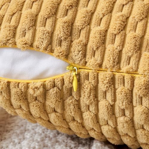 MIULEE Lumbar Decorative Throw Pillow Covers 12x20 Gold Textured Corduroy