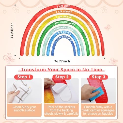 Tinideya Large Watercolor Rainbow Wall Stickers Decal, 77" x 47'', Bright