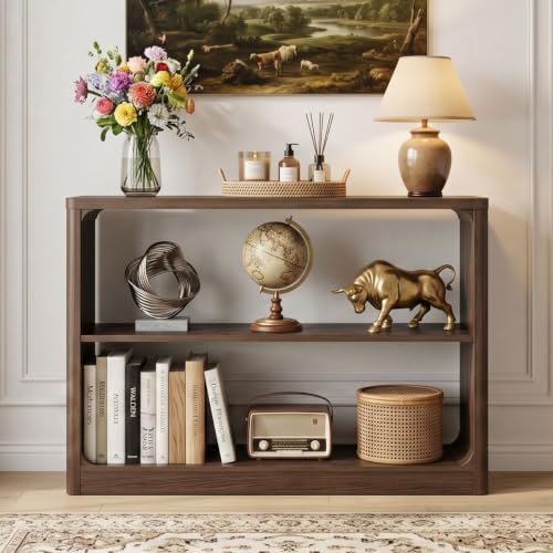 FATORRI Console Table with 3-Tier Storage Shelves, Rustic Farmhouse Sofa Tables for Behind Couch, Wooden Narrow Entryway Table for Living Room, Hallway (Dark Walnut)