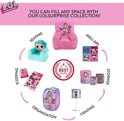 LOL Surprise Pop Up Laundry Hamper,Pink Kids Clothes Storage with Durable Carry Handles, 21" H x 13.5" W x 13.5" L
