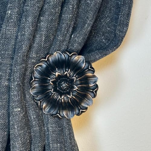 LOPGT Set of 2 Vintage Curtain Holdbacks Wall Mounted with Screws, Black