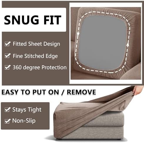 2 Piece Stretch Chair and Ottoman Cover Set, Jacquard Accent Armchair and Foot Stool Slip Cover, Non-Slip Slipcover for Chair with Footrest (Khaki,2 Pieces Set)