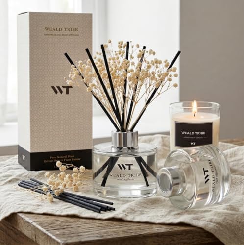 WEALD TRIBE Flower Reed Diffuser Set Fresh Linen Scent for Bathroom Decor