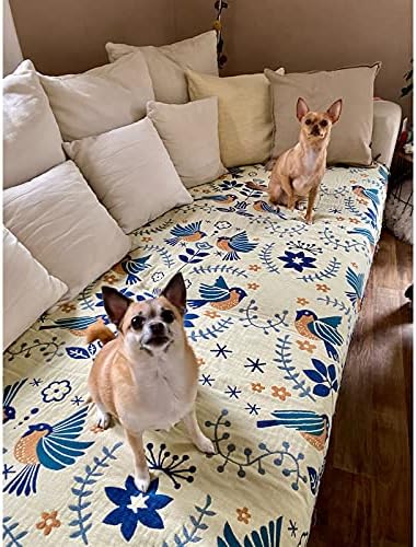 Bird Pattern Boho Throw Blanket for Bed Decor 90"×108" Teal/Cream
