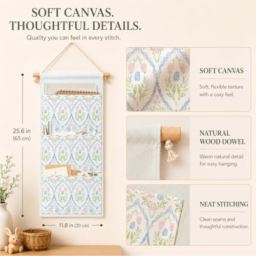 IAXIC Botanical Wall Organizer, Canvas Storage Pockets for Bedroom