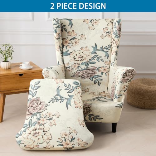 HZDHCLH Wingback Chair Slipcovers 2 Piece Velvet Stretch Washable Cover