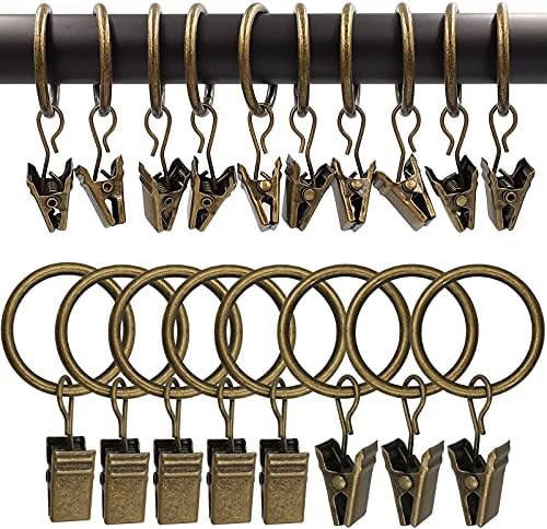 100 Pack Metal Curtain Rings with Clips, 1 in ID, Bronze