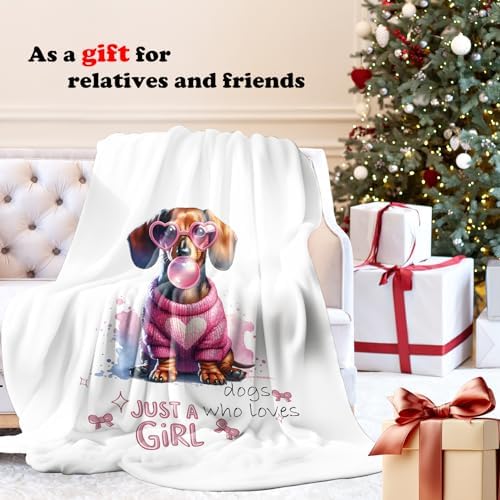 Trendy Pink Dachshund Throw Blanket for Couch, Dachshund Gifts for Women, Just a Girls Who Loves Dogs Throw Blanket for Girls Bedroom Living Room Home Decoration, 50x60 Inches