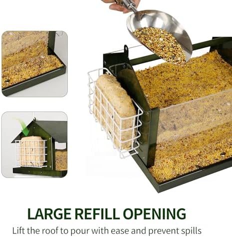 Solution4Patio All Metal Outdoor Dual Suet Cake Hopper Bird Feeder, Green