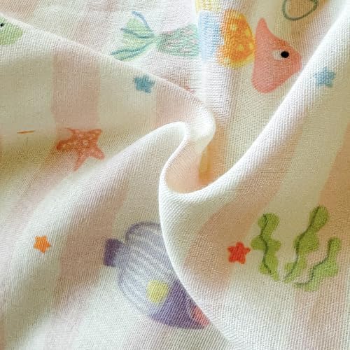 Girls Striped Duvet Cover Set 100% Cotton Queen(90"x90"),Pink Fish