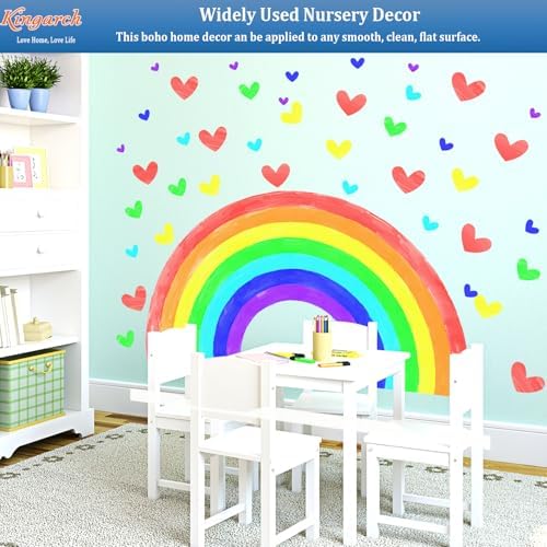 Large Rainbow Wall Decals, Colorful Heart Nursery Kids Wall Stickers Decor