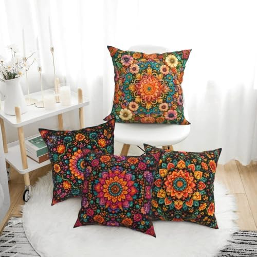 Floral Mandala Decorative Throw Pillow Covers 18x18 Inch Set of 4