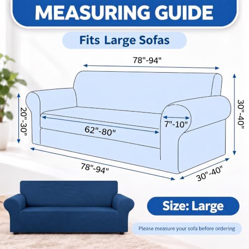 KEKUOU Stretch Couch Covers for Sofa 3 Cushion Couch Slipcover,Classic Blue