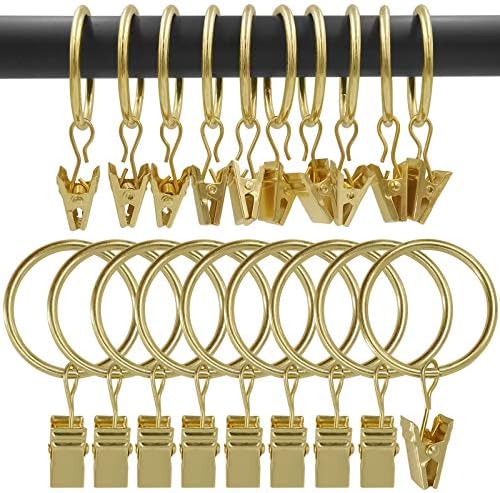 90 Pack Metal Curtain Rings with Clips, 1.26 in ID, Gold