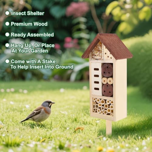 Lulu Home Wooden Insect House with Stake, 19.7 X 3.4 X 5.4 Inch