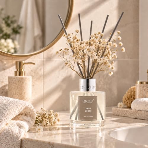 Airkeep Reed Diffuser Set/Clean Linen/6.76 fl oz(200ml)/1 Pack/Home & Office Decor Aromatherapy Diffuser Oil Gift Set