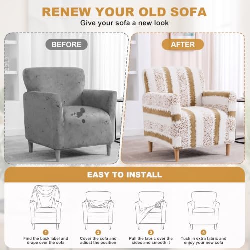 Striped Sherpa Armchair Slipcover, Stretch Plush Pet Friendly Accent Chair Cover with Elastic Bottom, Machine Washable Furniture Protector for Small Banquet Armchair
