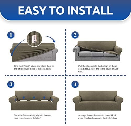 KEKUOU Stretch Couch Covers for Sofa, 3 Cushion Couch Slipcover,Khaki