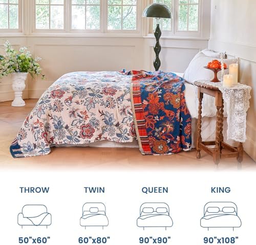 MSGKV Boho Throw Blanket 90"x90" 100% Cotton Farmhouse Butterfly Throw