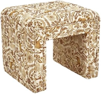 Get Set Style Vanity Stool Chair,Modern Tusk Bloom Ottoman Foot Stool with Wooden Legs Sofa Bench Footstool Extra Seat for Vanity,Makeup Room,Living Room(Fully Assembled) (Tusk&Bloom-Spice)