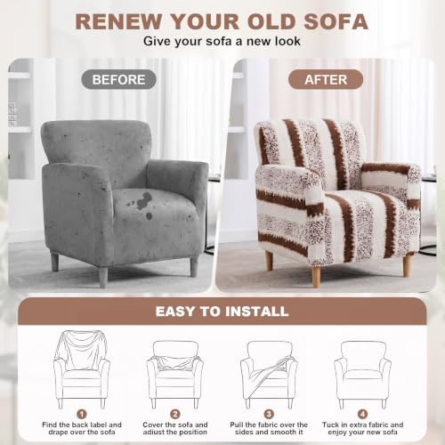 Armchair Covers Stretch Arm Covers Chair Couch Covers, Faux Leather Looking Armchair Slipcover Washable Chair Protector for Living Room (Brown-01)