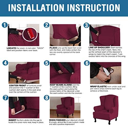 H.VERSAILTEX Wingback Chair Covers Velvet Plush Wing Chair Slipcover 1 Piece High Stretch Wing Back Chair Slipcovers Sofa Cover Furniture Cover with Elastic Bottom, Burgundy