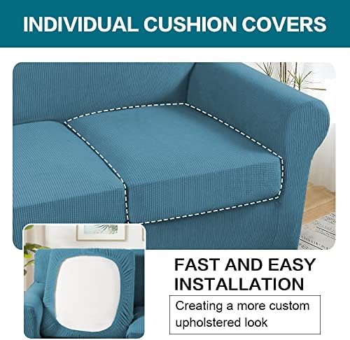 Turquoize 4 Piece Sofa Covers for 3 Cushion Couch Sofa Slipcover Soft Couch Cover for Dogs-Washable Sofa Furniture Covers with 3 Individual Large Cushion Covers, Feature Fabric (XL Sofa, Storm Blue)