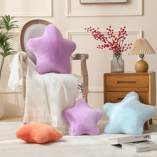 YRXRUS Star Pillows, Christmas Pillows, Purple Star Shaped Pillow, Gifts, Cute Plush Throw Pillow Room Decor, Fluffy Faux Rabbit Fur 18"x18", Living Bedroom