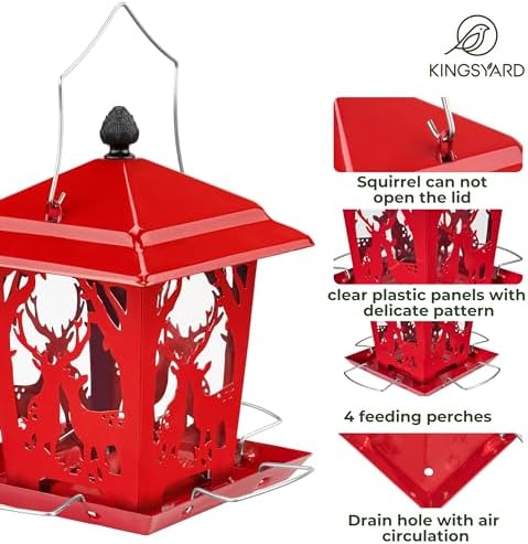 Kingsyard Metal Bird Feeders for Outdoors Hanging, Wild Hopper Bird Feeder