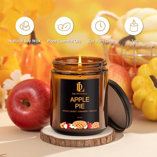 DL DREAMY DEWLA Fall Candle, Apple Pie Scented for Home, 7oz Soy Wax