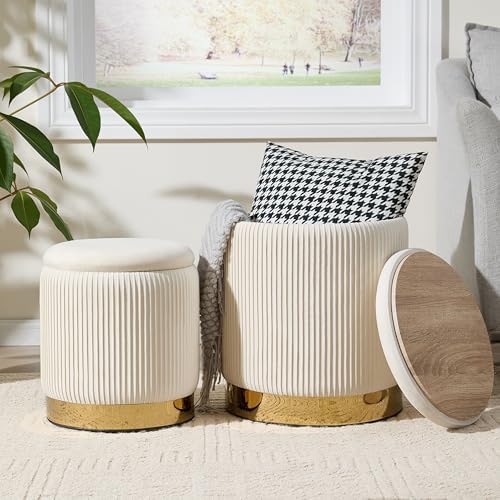 Royal Windsor Round Ottoman with Storage Set of 2, Storage Vanity Stool