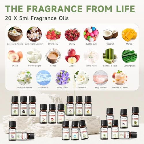 PHATOIL Coconut 20 Pcs Fragrance Oil Set, Premium Fragrance Oil, for Humidifier, DIY Candle & Soap Making Scent, Aromatherapy Diffuser Oils Set (5ML)