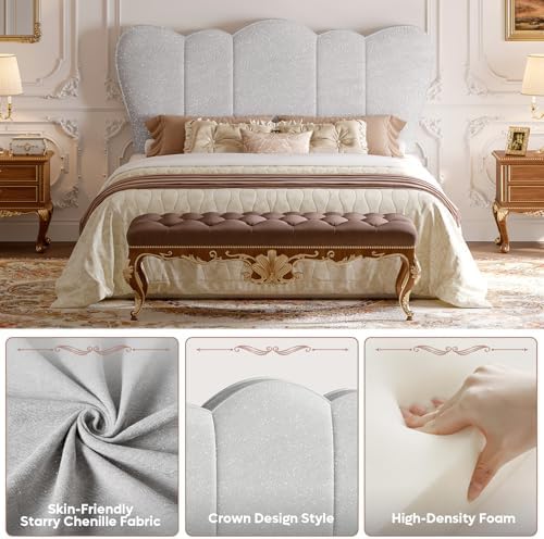 Pinmoco Queen Scalloped Upholstered Headboard, Gray