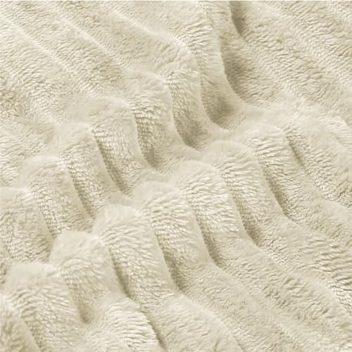 BEDELITE Ribbed Jacquard Beige Fleece Throw Blanket for Couch, 50x60 Inch