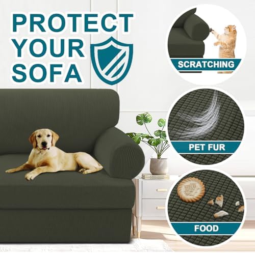 Turquoize T Cushion Chair Slipcover Armchair Slipcover for Living Room Stretch Sofa Couch Cover Soft Armchair Cover Washable Furniture Covers with Individual T Cushion Seat Covers (Chair, Olive)