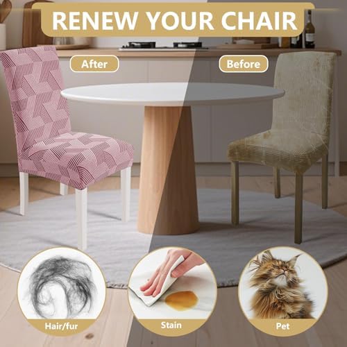 JIVINER Stretch Dining Chair Slipcovers Set of 2, Geometrical Jacquard Dining Chair Covers, Washable Kitchen Chair Covers for Dining Room, Hotel, Party, Pink