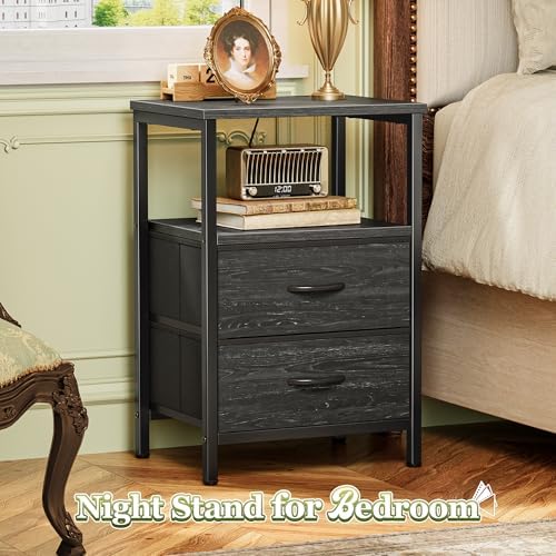 Huuger Night Stand Set of 2, Nightstand with 2 Drawers, Bedside Table