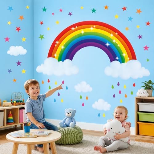 DECOWALL Rainbow Wall Decals Stickers Clouds Stars Colorful Decor (SG2-114)