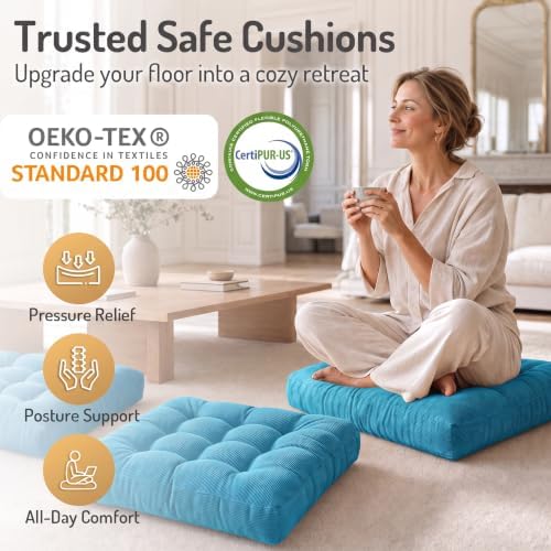 Floor Pillows Set of 2, Large Meditation Cushion for Adults, 22 Inch Square